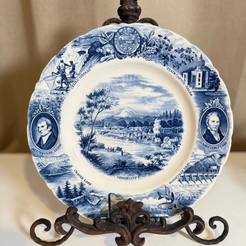 Johnson Brothers The Oregon Plate Blue White Transferware Meier & Frank England